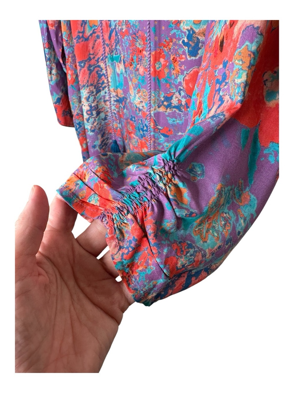 Tolani Collection Edith Modal Top Size 2X Purple Floral 3/4 Sleeves Tassels New - Picture 7 of 15